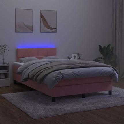 kontinentalseng med madras og LED-lys 120x190 cm fløjl lyserød
