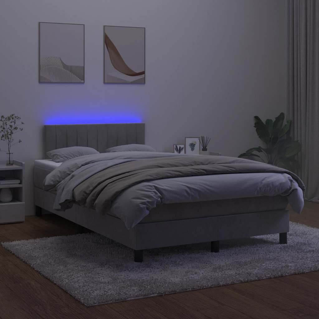 kontinentalseng med madras og LED-lys 120x190 cm fløjl lysegrå