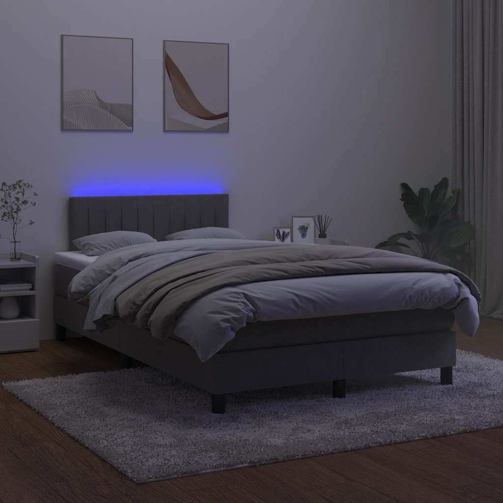 kontinentalseng med madras og LED-lys 120x190cm velour mørkegrå