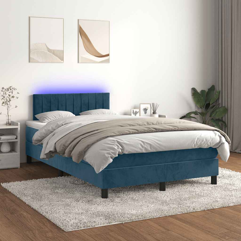 kontinentalseng med madras og LED-lys 120x190cm velour mørkeblå