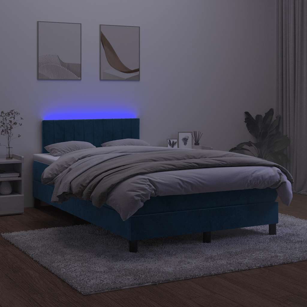 kontinentalseng med madras og LED-lys 120x190cm velour mørkeblå
