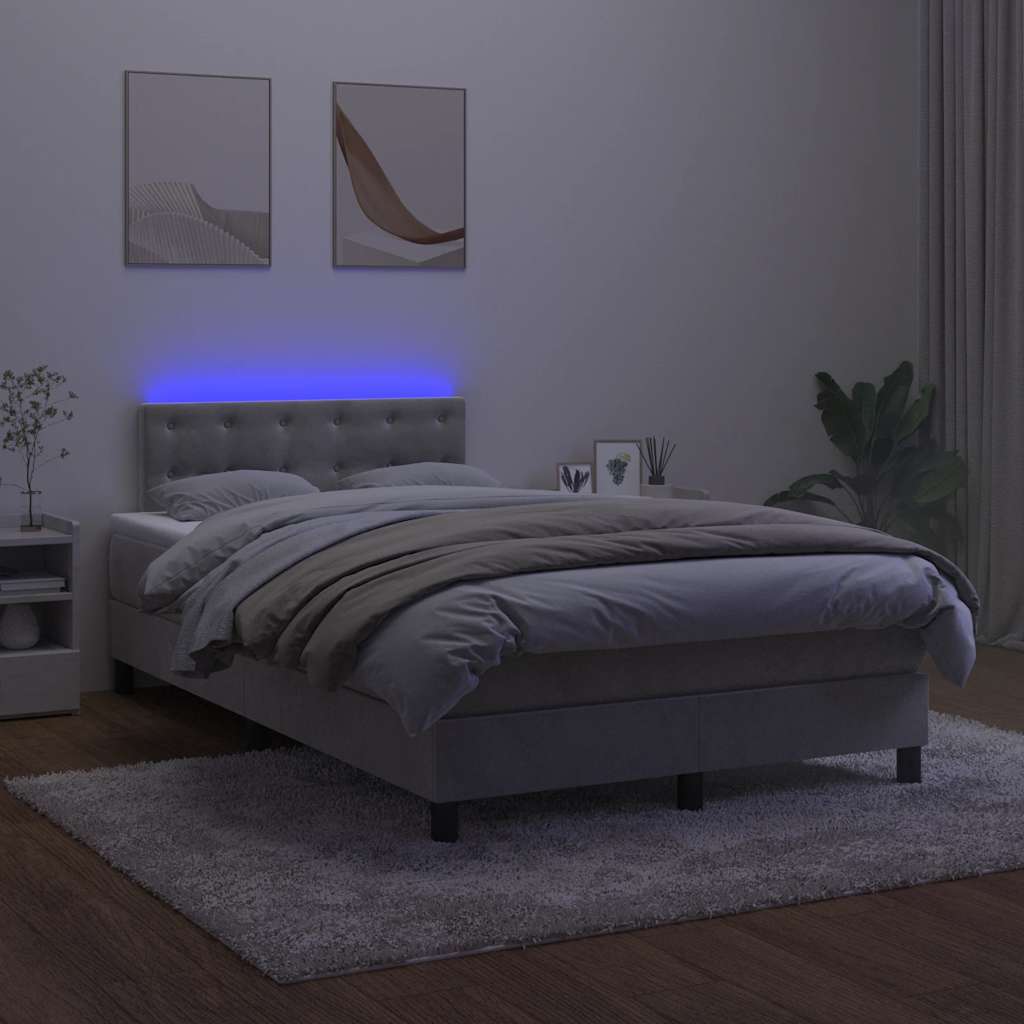 kontinentalseng med madras og LED-lys 120x190 cm fløjl lysegrå
