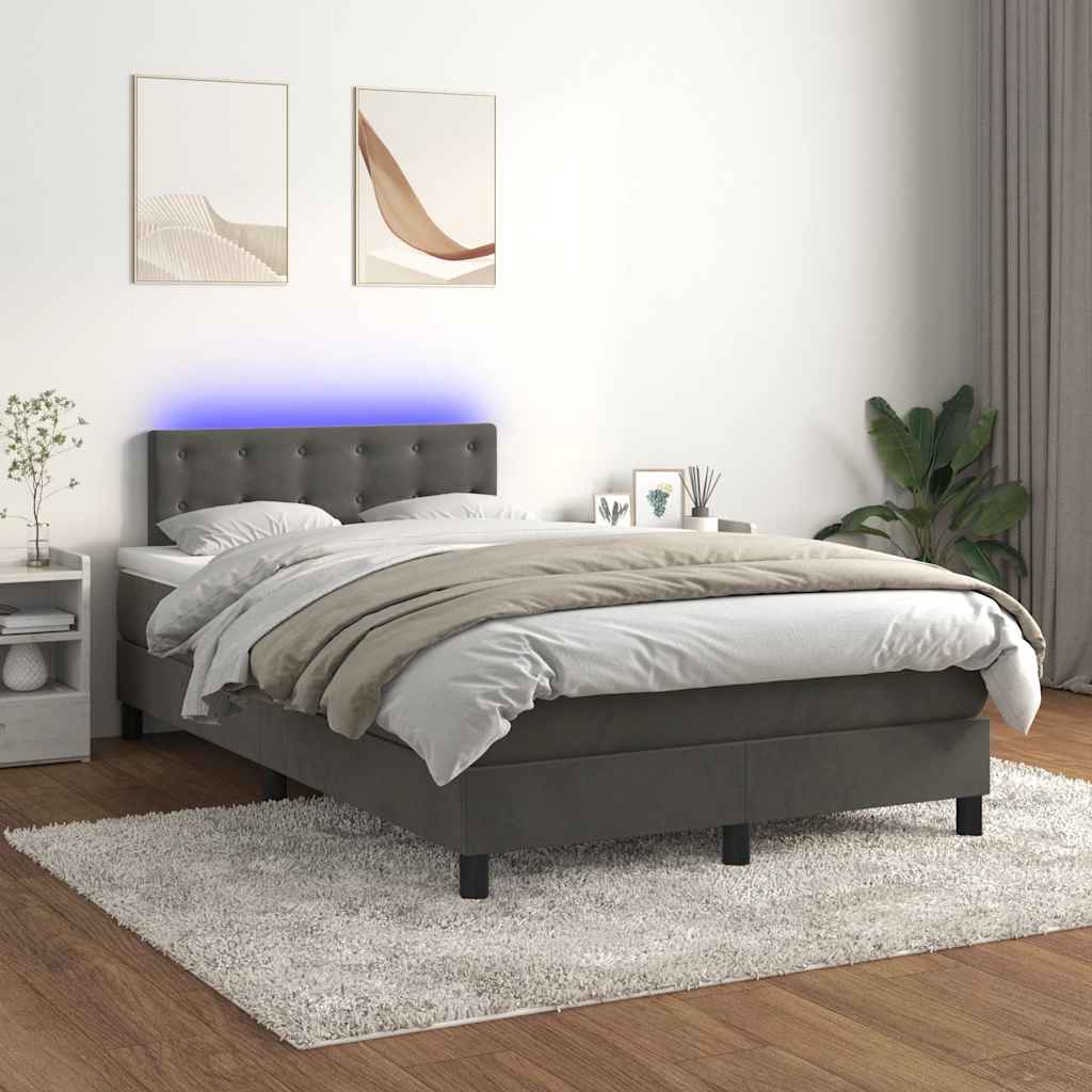 kontinentalseng med madras og LED-lys 120x190cm velour mørkegrå