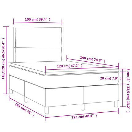 kontinentalseng med LED-lys 120x190 cm stof sort