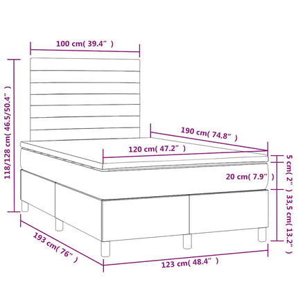 kontinentalseng med LED-lys 120x190 cm stof sort