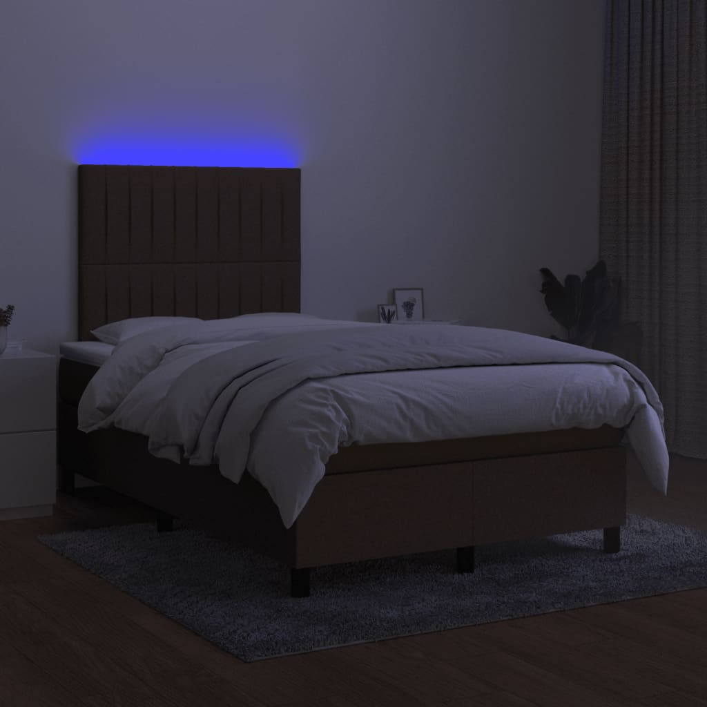 kontinentalseng med LED-lys 120x190 cm stof mørkebrun