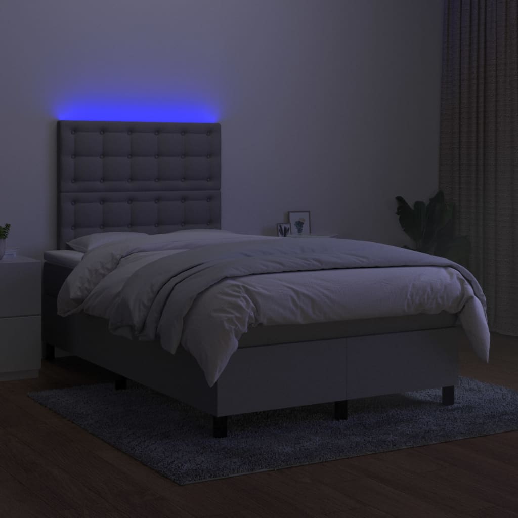 kontinentalseng med LED-lys 120x190 cm stof lysegrå