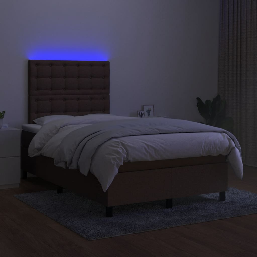 kontinentalseng med LED-lys 120x190 cm stof mørkebrun