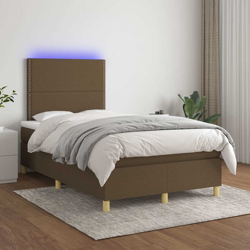 kontinentalseng med LED-lys 120x190 cm stof mørkebrun
