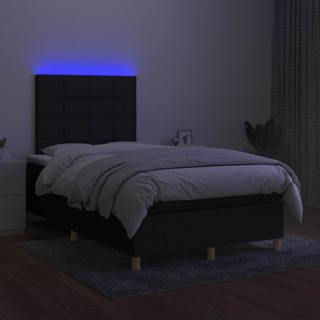 kontinentalseng med LED-lys 120x190 cm stof sort