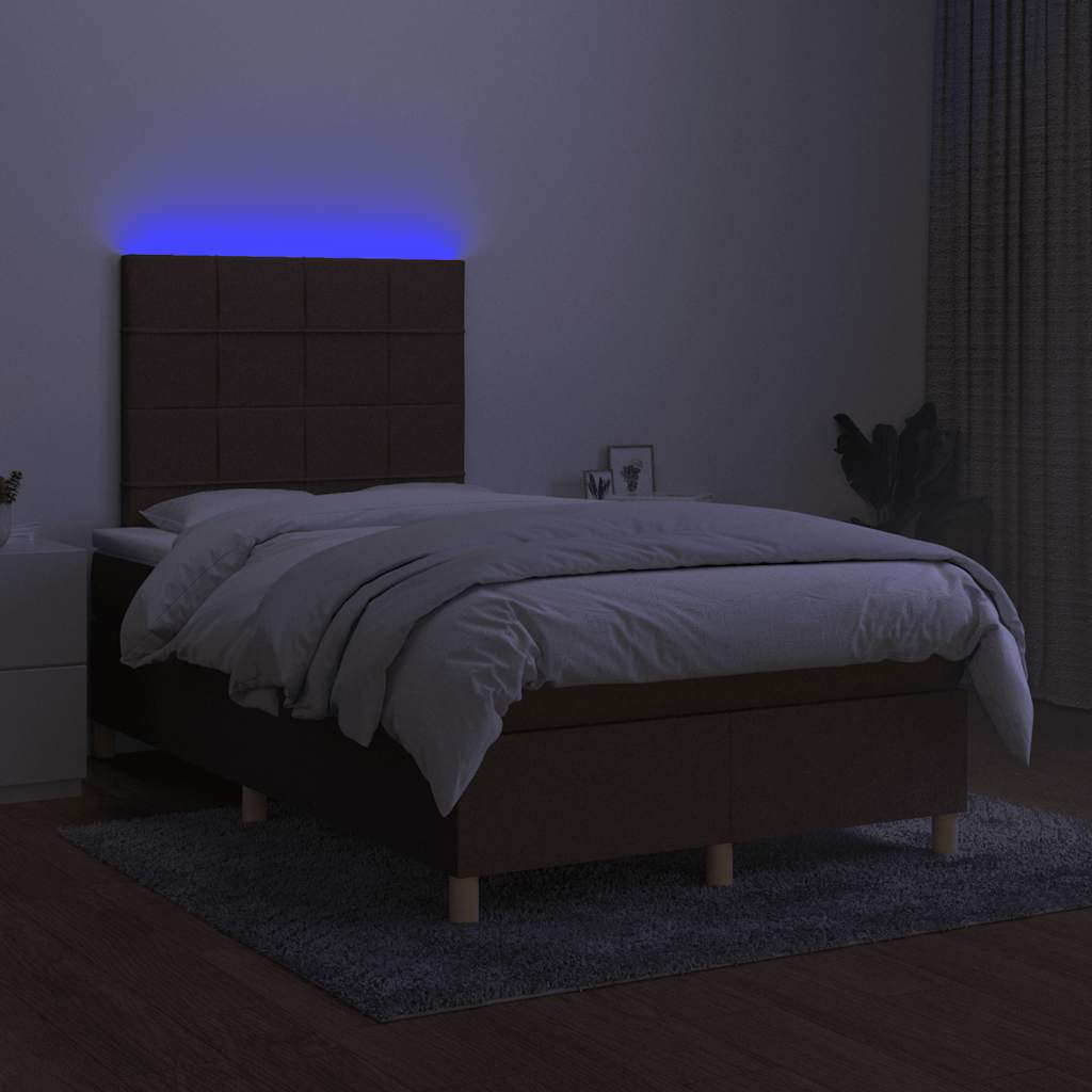 kontinentalseng med LED-lys 120x190 cm stof mørkebrun