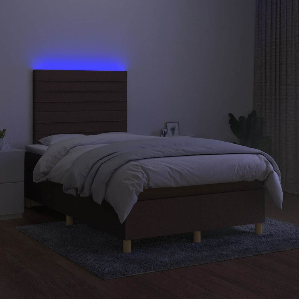 kontinentalseng med LED-lys 120x190 cm stof mørkebrun