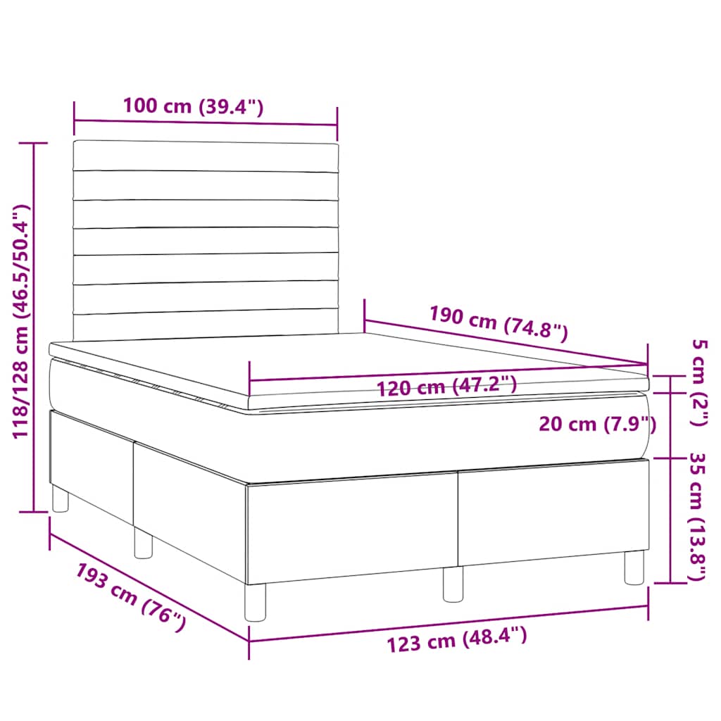 kontinentalseng med LED-lys 120x190 cm stof cremefarvet