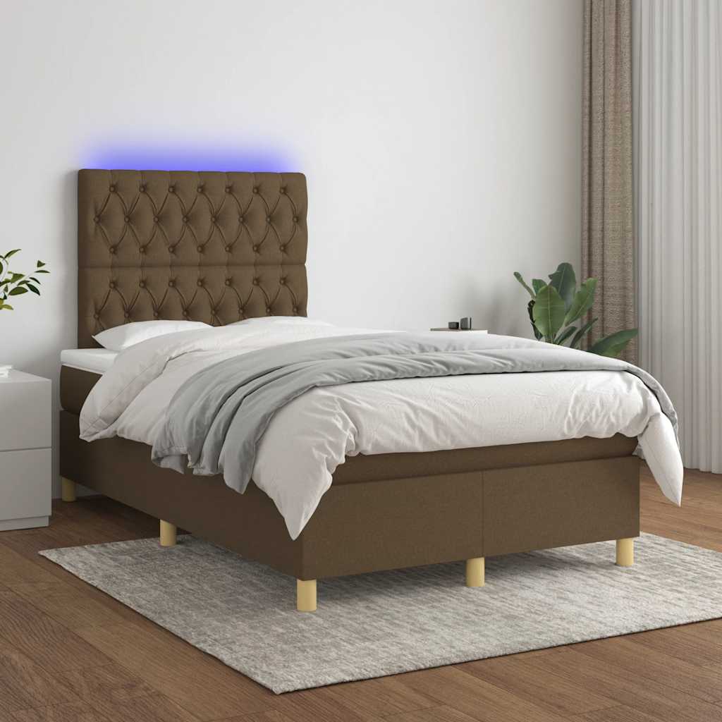 kontinentalseng med LED-lys 120x190 cm stof mørkebrun