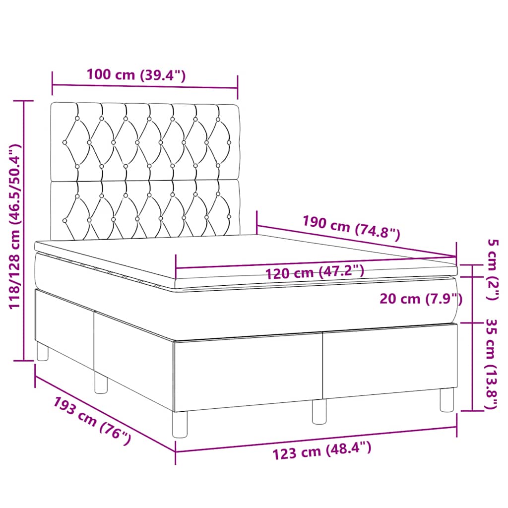kontinentalseng med LED-lys 120x190 cm stof mørkebrun