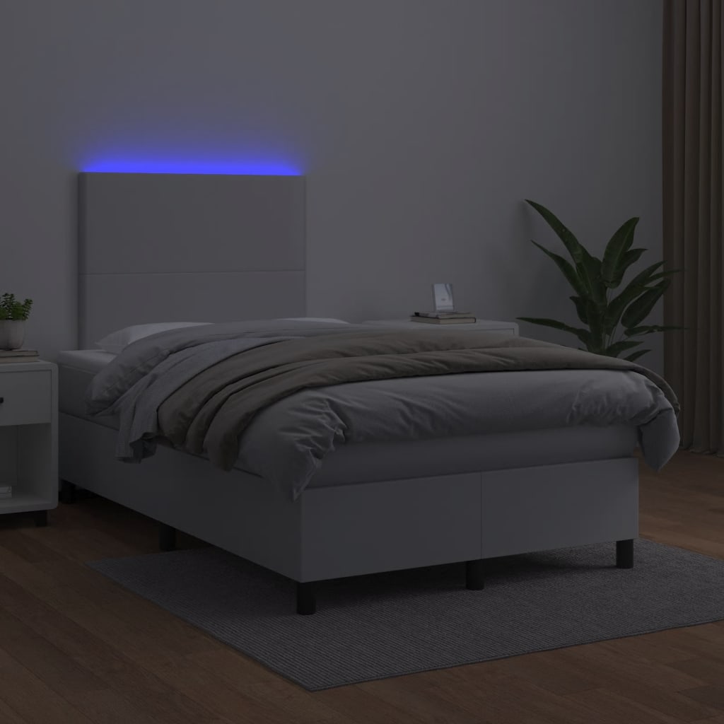 kontinentalseng med madras og LED-lys 120x190cm kunstlæder hvid