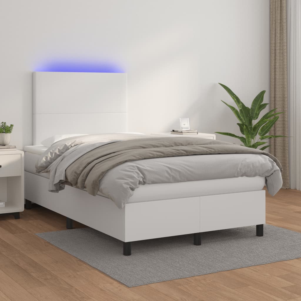 kontinentalseng med madras og LED-lys 120x190cm kunstlæder hvid