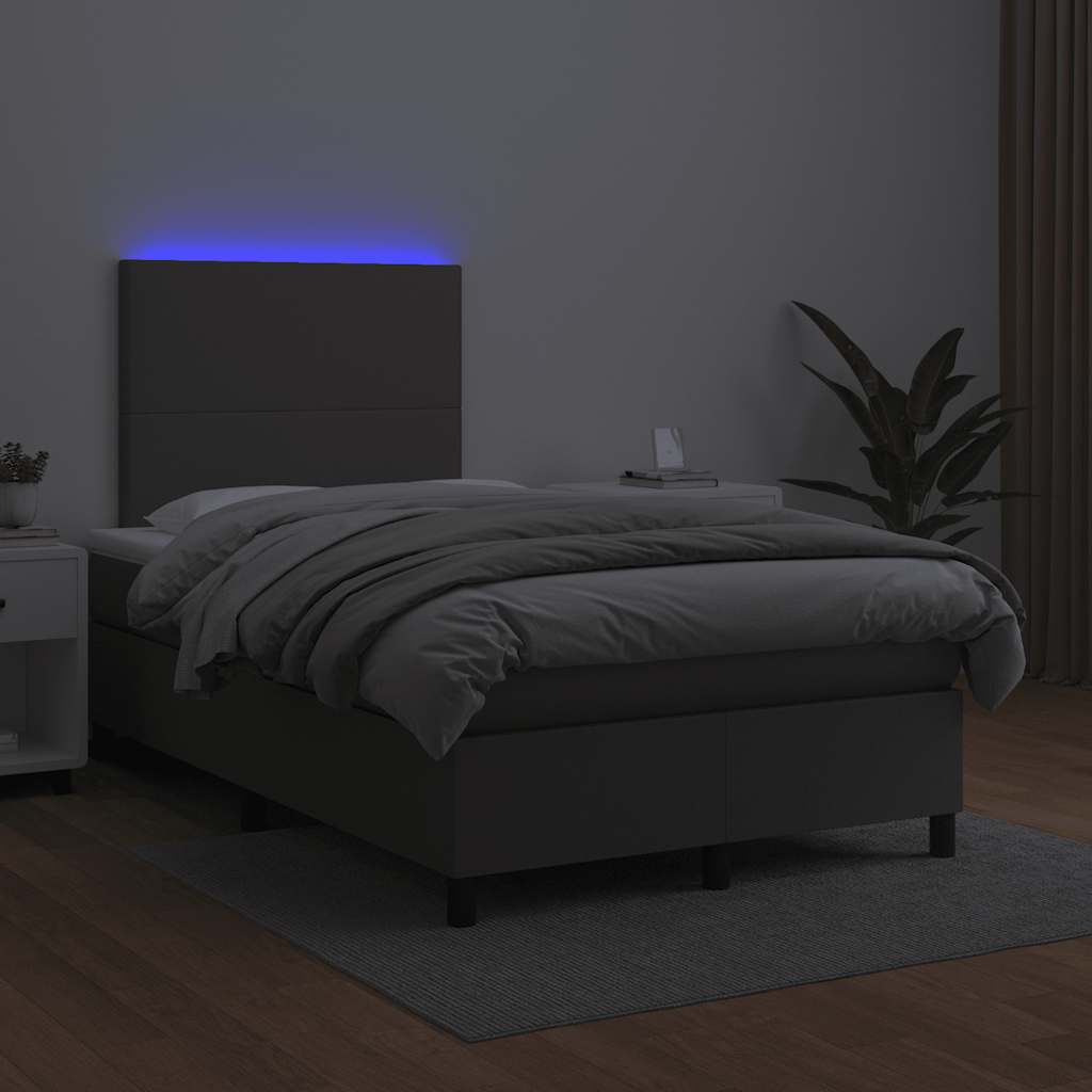 kontinentalseng med madras og LED-lys 120x190 cm kunstlæder grå