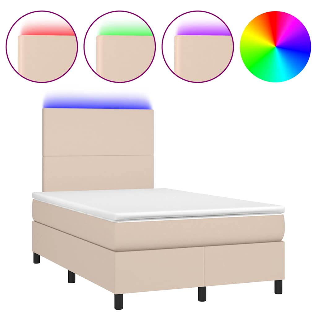 kontinentalseng LED-lys 120x190 cm kunstlæder cappuccinofarvet