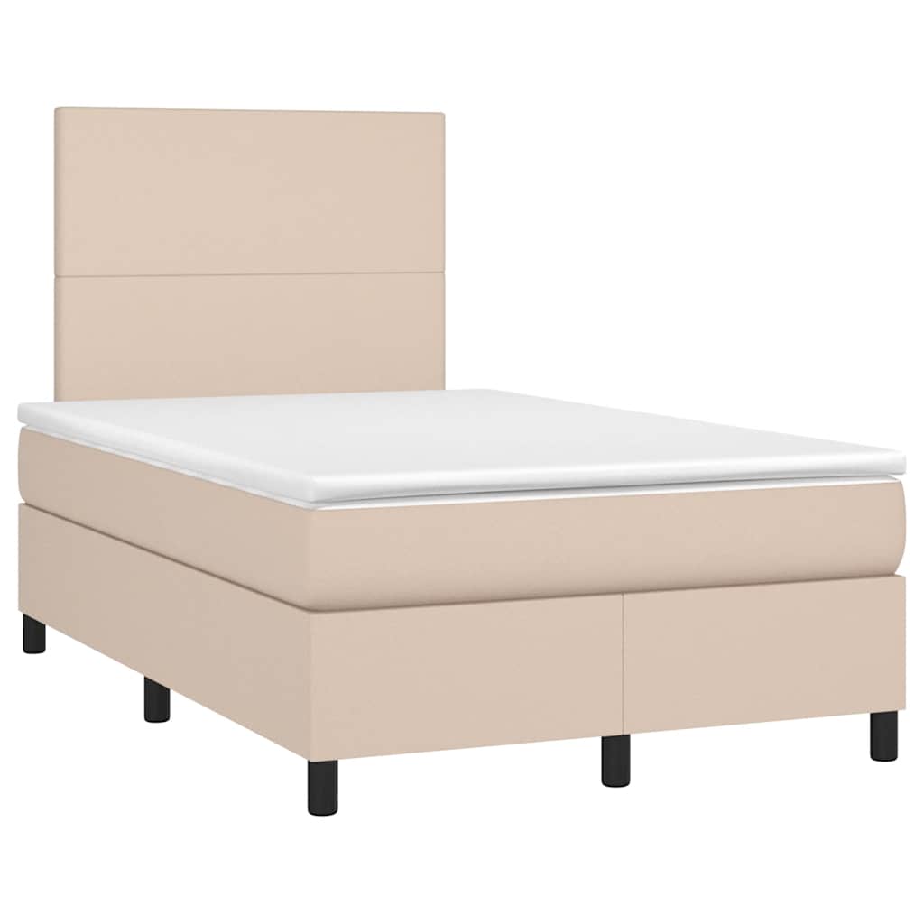 kontinentalseng LED-lys 120x190 cm kunstlæder cappuccinofarvet