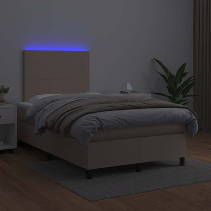 kontinentalseng LED-lys 120x190 cm kunstlæder cappuccinofarvet