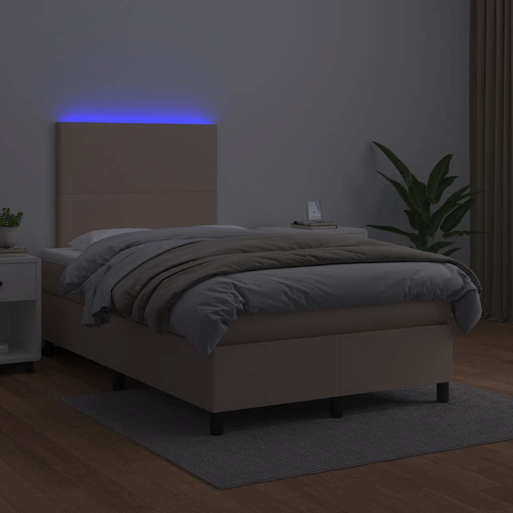kontinentalseng LED-lys 120x190 cm kunstlæder cappuccinofarvet