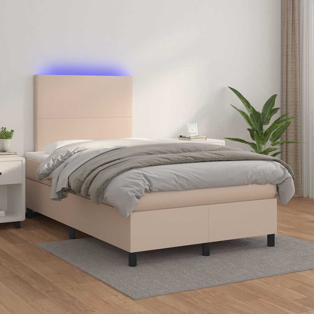 kontinentalseng LED-lys 120x190 cm kunstlæder cappuccinofarvet