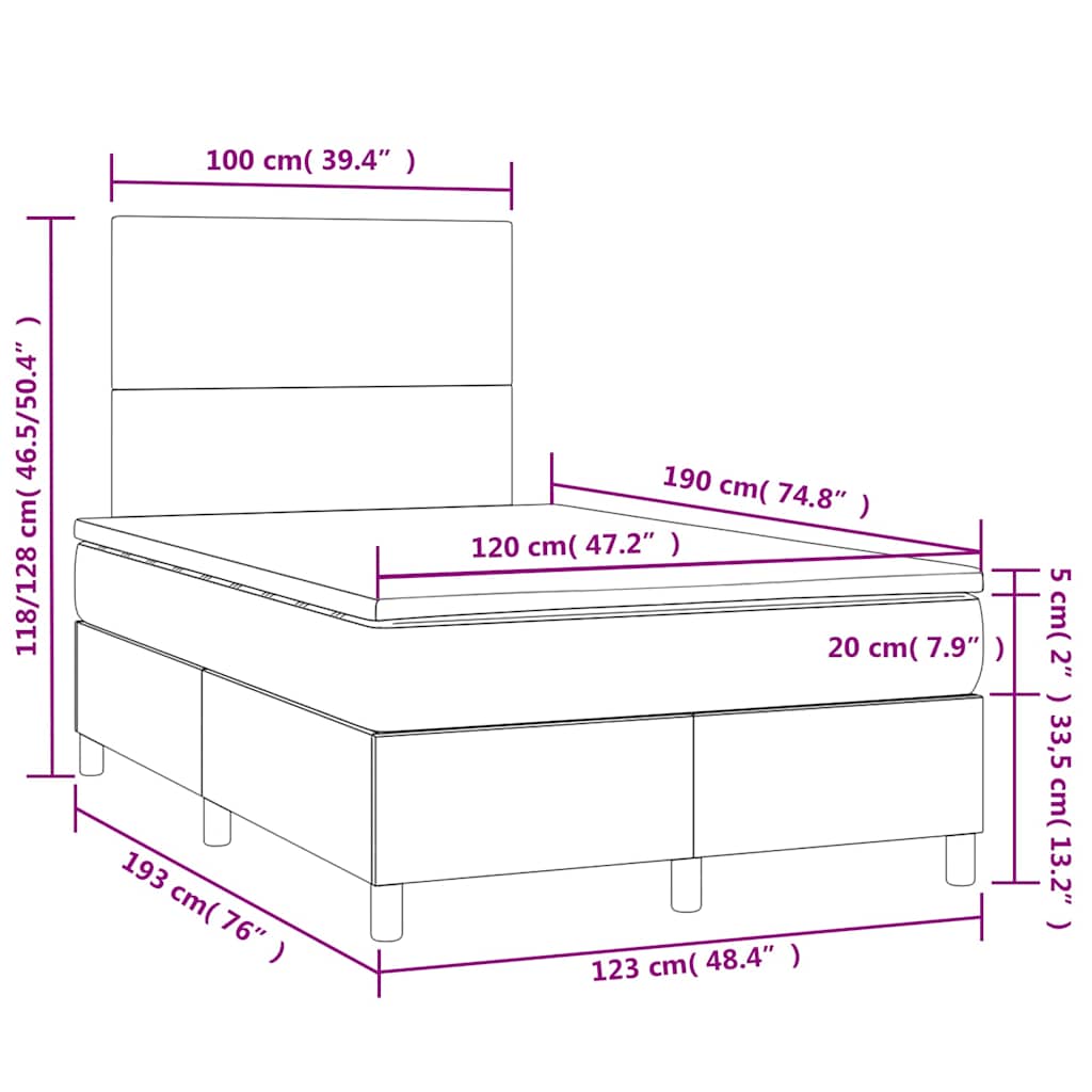 kontinentalseng LED-lys 120x190 cm kunstlæder cappuccinofarvet