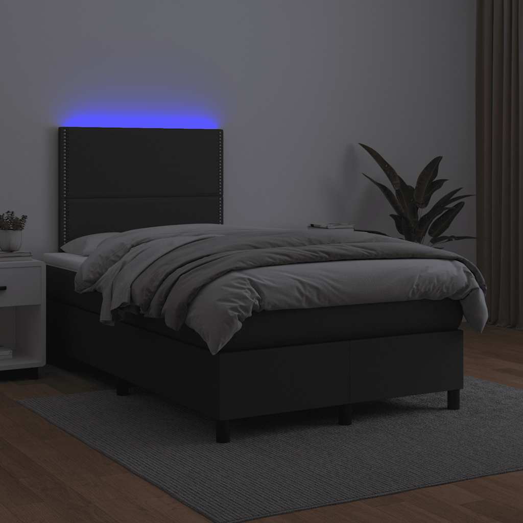 kontinentalseng med madras og LED-lys 120x190cm kunstlæder sort