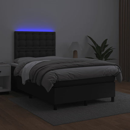 kontinentalseng med madras og LED-lys 120x190cm kunstlæder sort