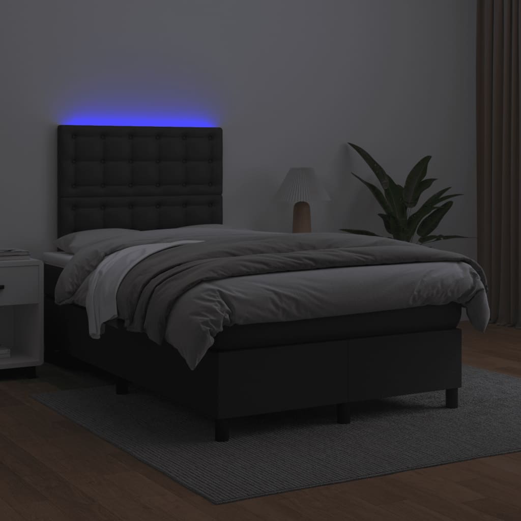 kontinentalseng med madras og LED-lys 120x190cm kunstlæder sort