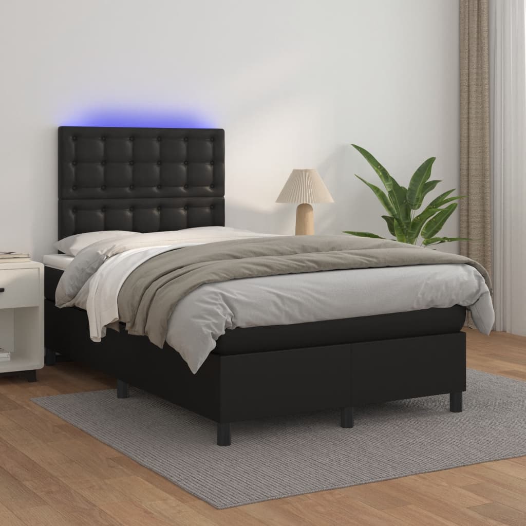 kontinentalseng med madras og LED-lys 120x190cm kunstlæder sort