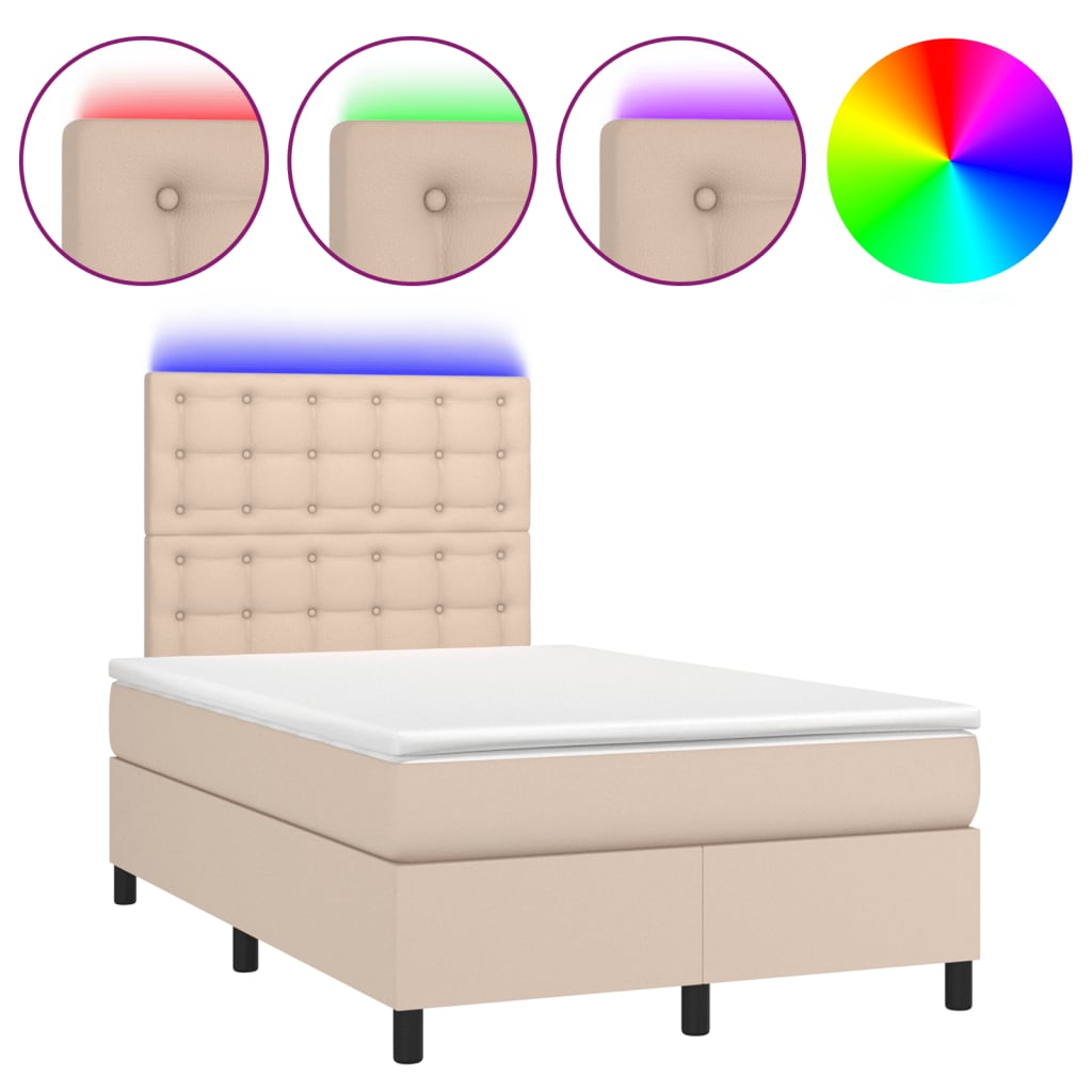 kontinentalseng LED-lys 120x190 cm kunstlæder cappuccinofarvet