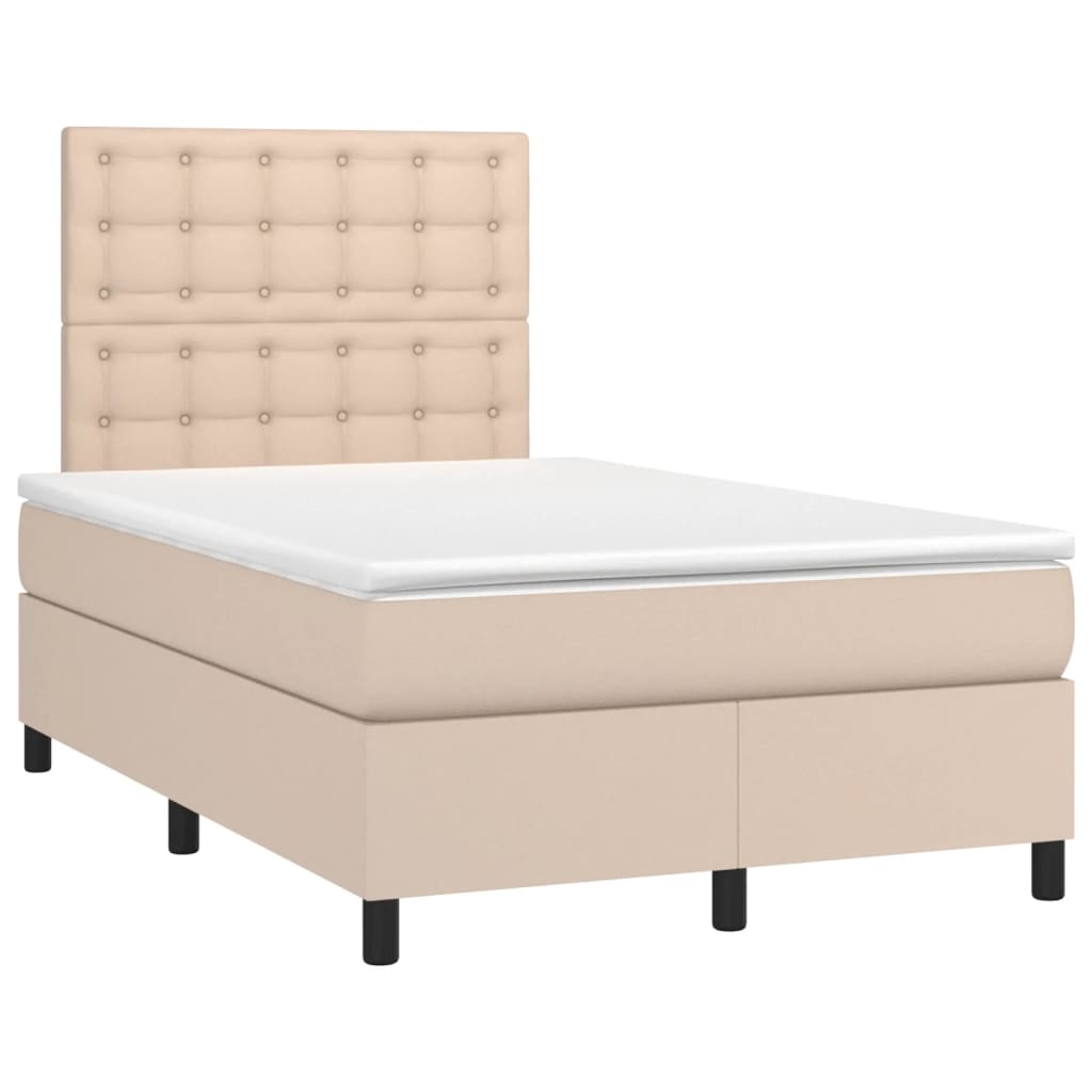 kontinentalseng LED-lys 120x190 cm kunstlæder cappuccinofarvet