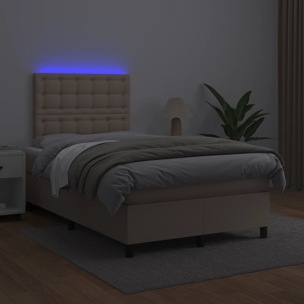 kontinentalseng LED-lys 120x190 cm kunstlæder cappuccinofarvet