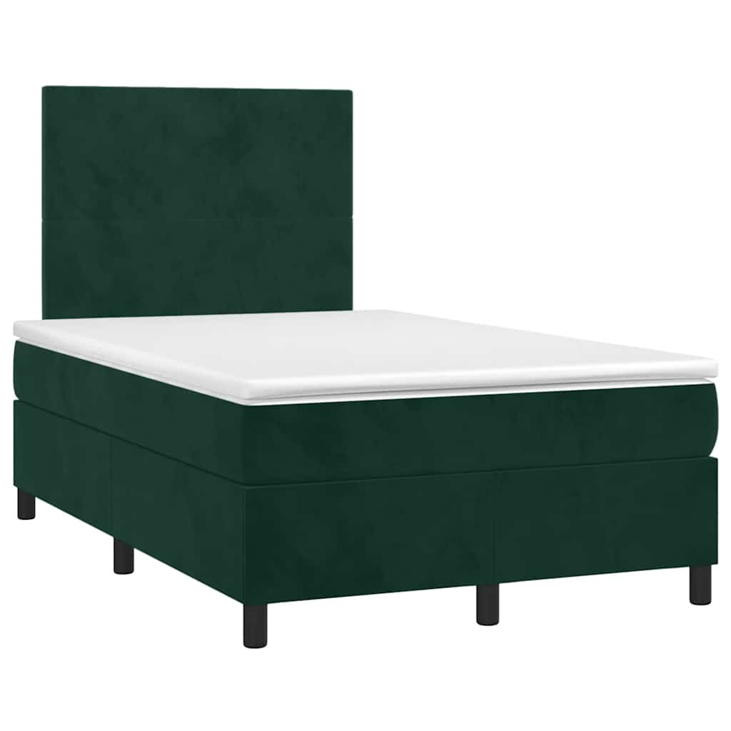 kontinentalseng med madras og LED-lys 120x190cm fløjl mørkegrøn