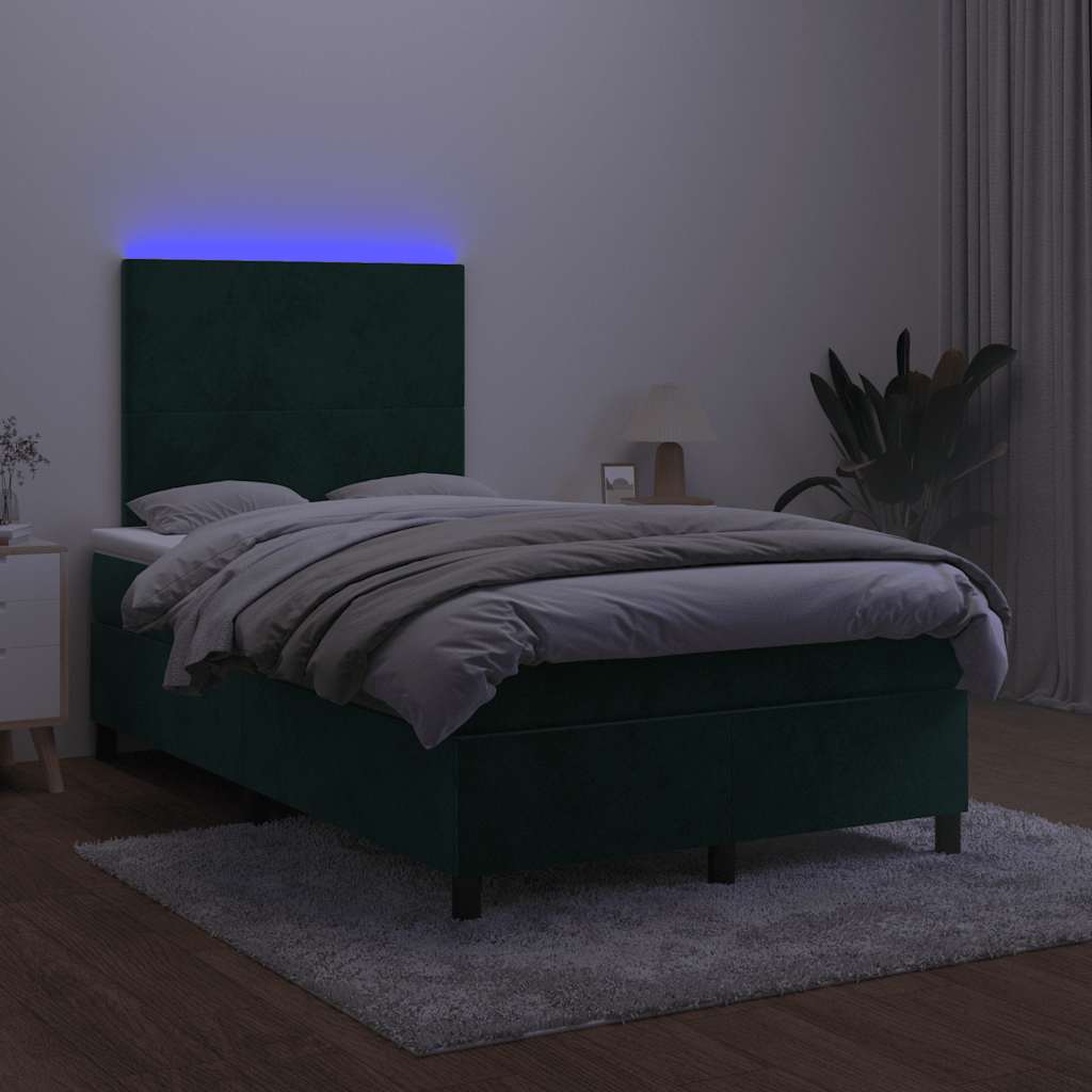 kontinentalseng med madras og LED-lys 120x190cm fløjl mørkegrøn