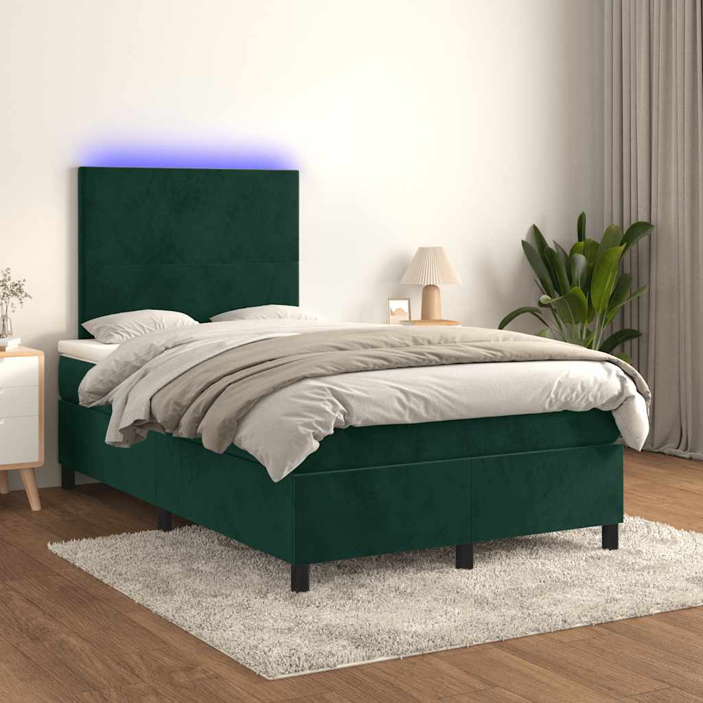 kontinentalseng med madras og LED-lys 120x190cm fløjl mørkegrøn