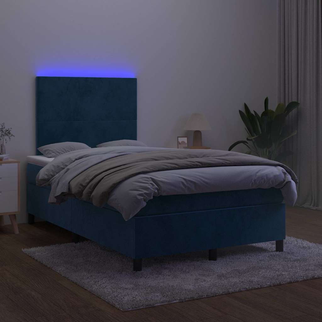 kontinentalseng med madras og LED-lys 120x190cm velour mørkeblå
