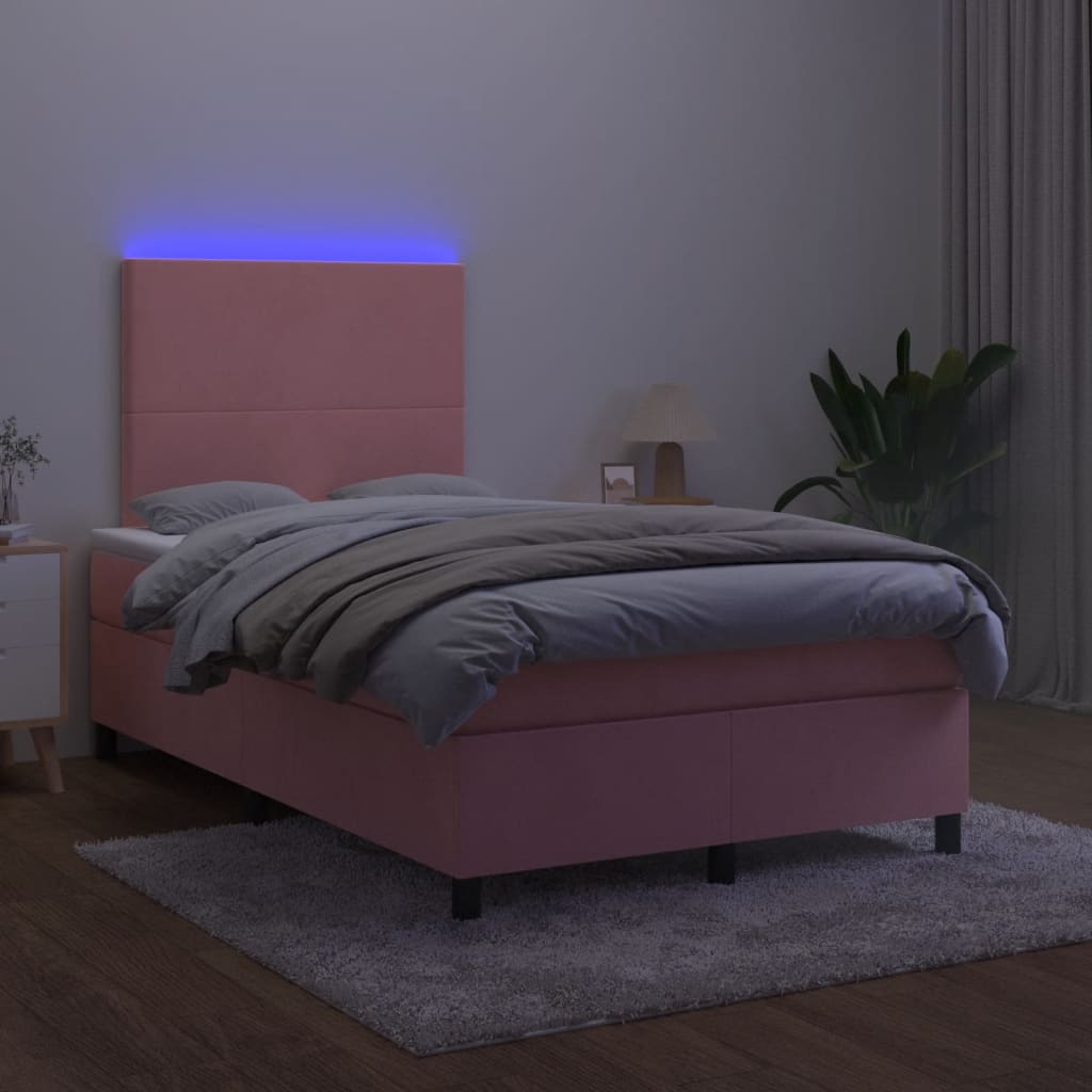kontinentalseng med madras og LED-lys 120x190 cm fløjl lyserød