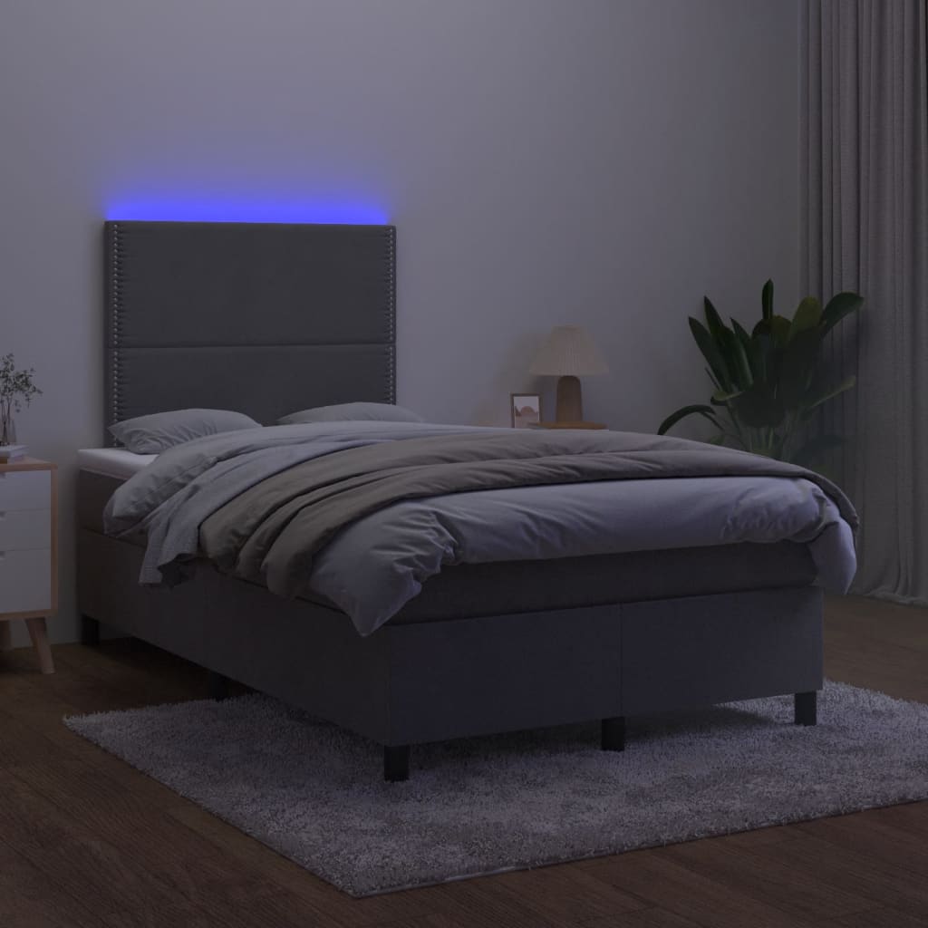kontinentalseng med madras og LED-lys 120x190cm velour mørkegrå
