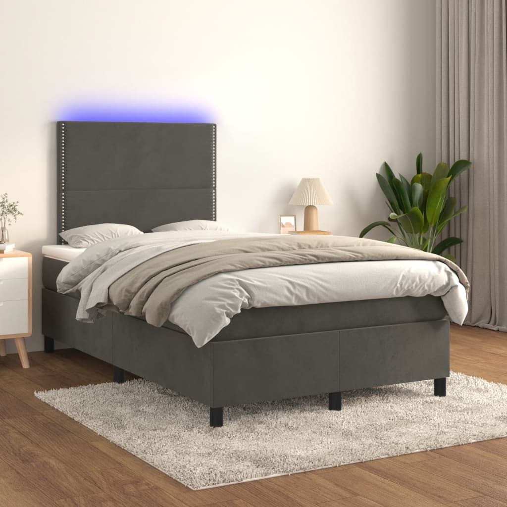 kontinentalseng med madras og LED-lys 120x190cm velour mørkegrå