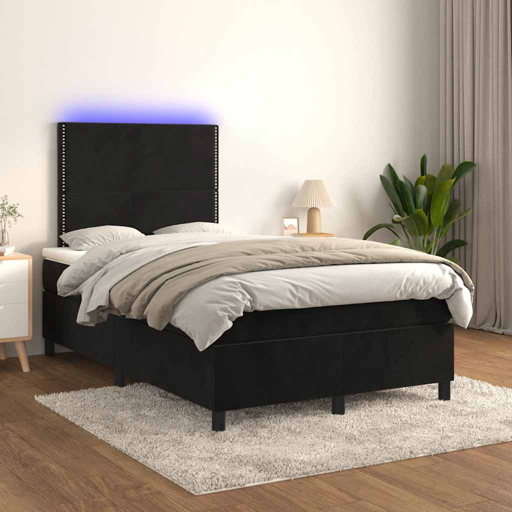 kontinentalseng med madras og LED-lys 120x190 cm velour sort