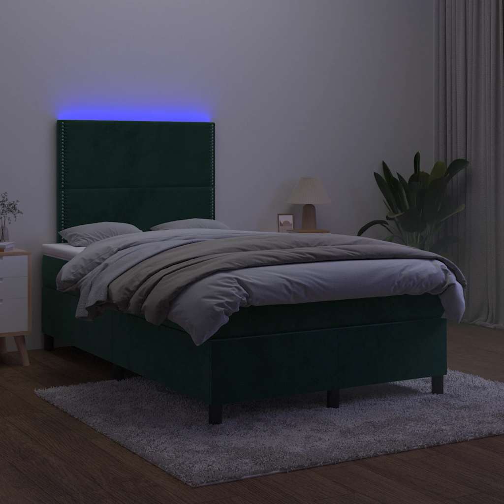 kontinentalseng med madras og LED-lys 120x190cm fløjl mørkegrøn