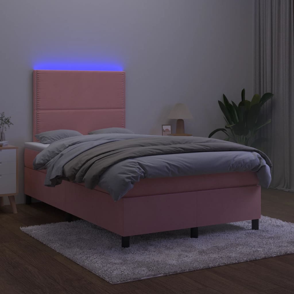 kontinentalseng med madras og LED-lys 120x190 cm fløjl lyserød