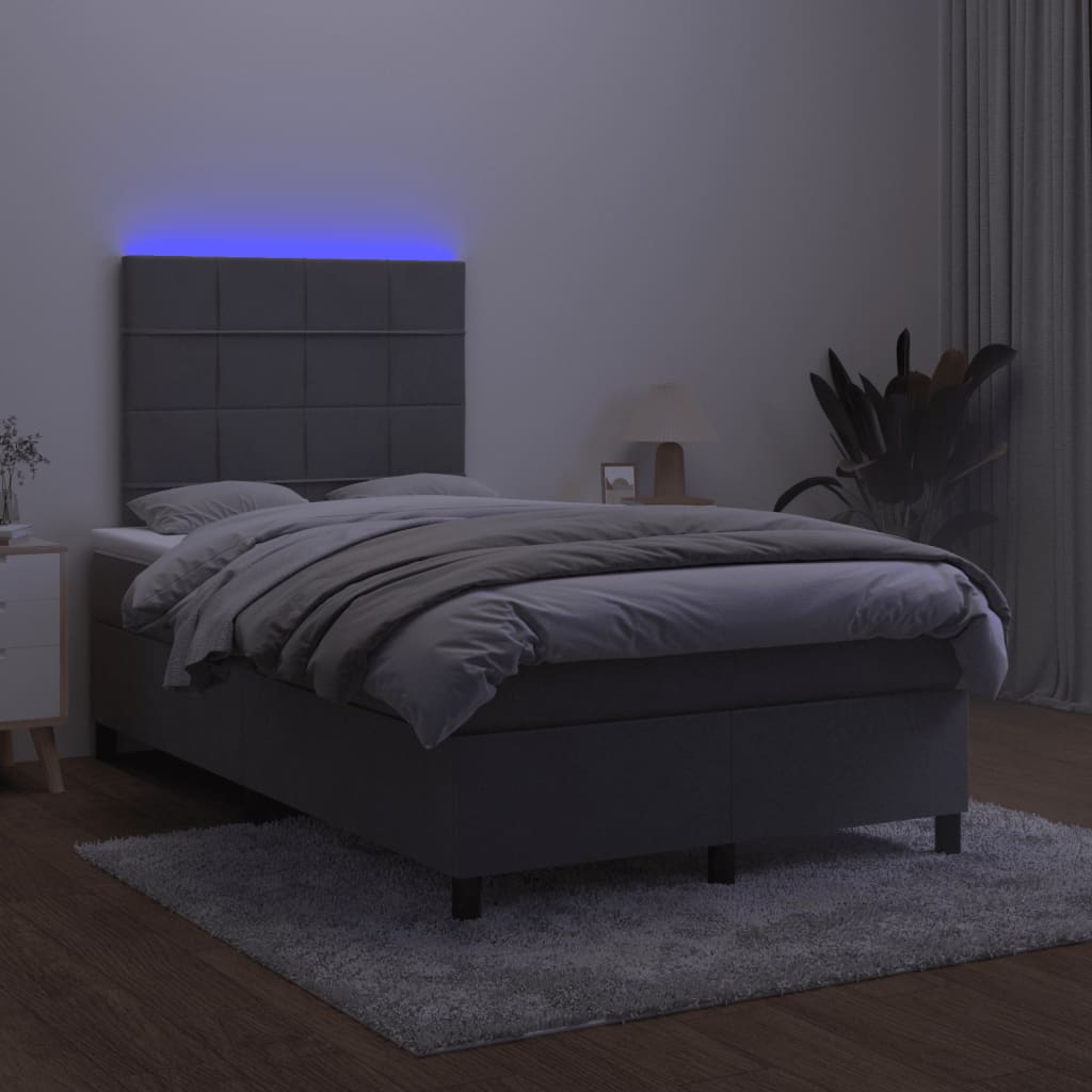 kontinentalseng med madras og LED-lys 120x190 cm fløjl mørkegrå