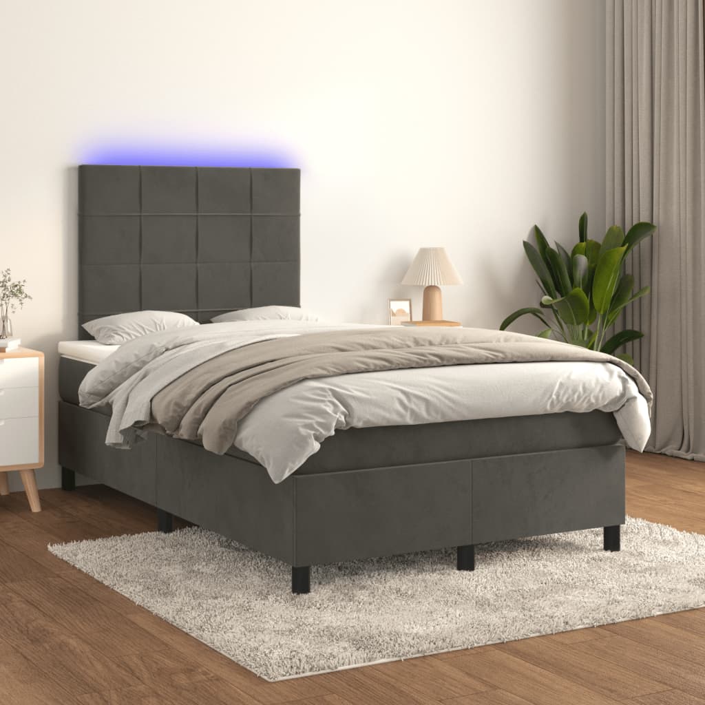 kontinentalseng med madras og LED-lys 120x190 cm fløjl mørkegrå