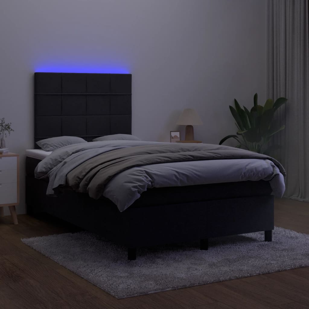 kontinentalseng med madras og LED-lys 120x190 cm fløjl sort