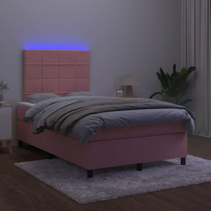 kontinentalseng med madras og LED-lys 120x190 cm fløjl lyserød