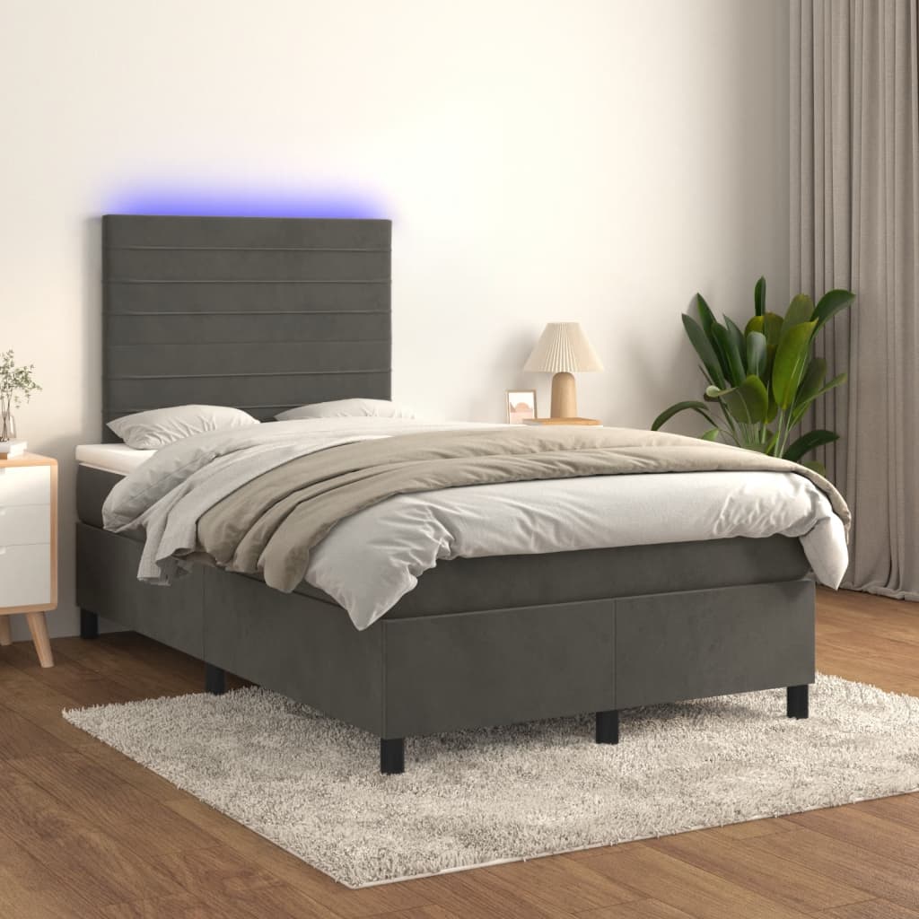 kontinentalseng med madras og LED-lys 120x190 cm fløjl mørkegrå